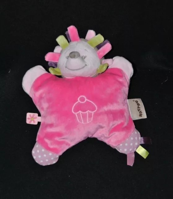 Peluche doudou hérisson Manon semi plat rose NATTOU muffin grelot 24 cm NEUF