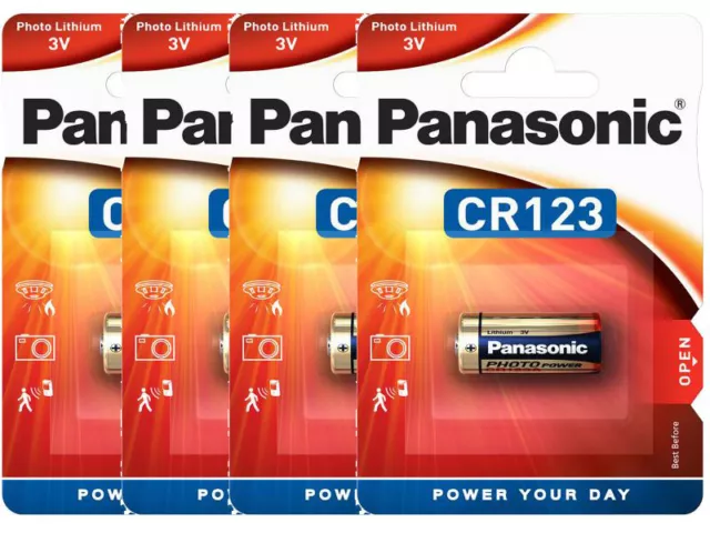 4 x Panasonic CR123 CR17345 CR123A Lithium Photo Batterie 3V im Blister