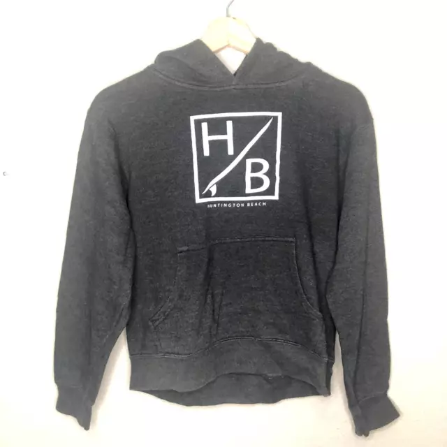 Huntington Beach Hoodie Sweater Boys Large Gray White Graphic Pullover School