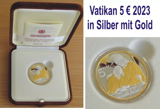 Vatikan 5 € 2023 Silber mit Gold in PP Polierte Platte "hl. Johann" - Papst