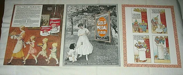 3 Reproduction Ads, Carnation Milk, Gold Medal Flour, Arm and Hammer Baking Soda