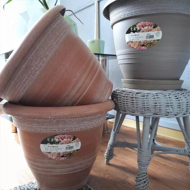 Pflanzkübel Pflanztopf Blumentopf groß mit Untersetzer Terra Taupe