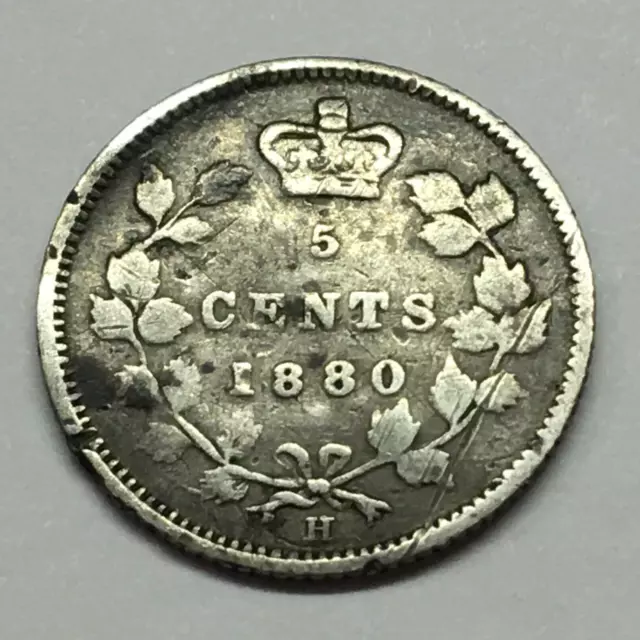 1880 H Canada 5 Cents Silver Coin - Ships Free W/ Usps Tracking & Insur.