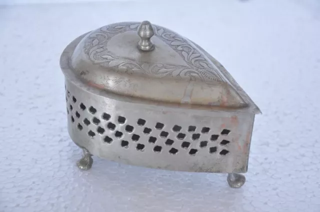 Old Brass Handcrafted Heart Shape Jali Cut Betel Nut Box