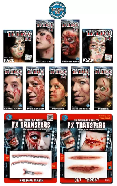 Tinsley Temporary Tattoo Special Effects Transfers Halloween Horror Make Up Set