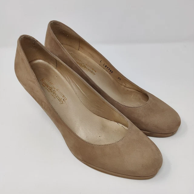 RUSSELL BROMLEY Coco Nut beige suede low wedge sandals size 5