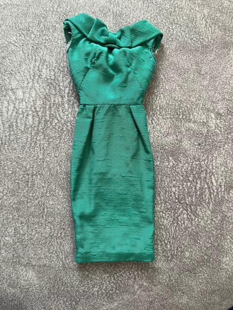 Vintage Barbie Clothes 1962 Silk Emerald Green Sheath Dress with Bow Fashion Pak