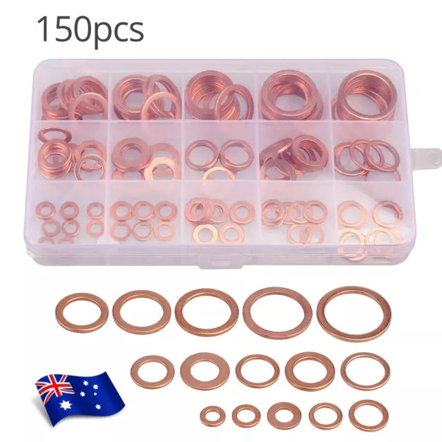 150x Fuel Injector Copper Washers Seal Rings For Diesel Injector Ports Set Kit