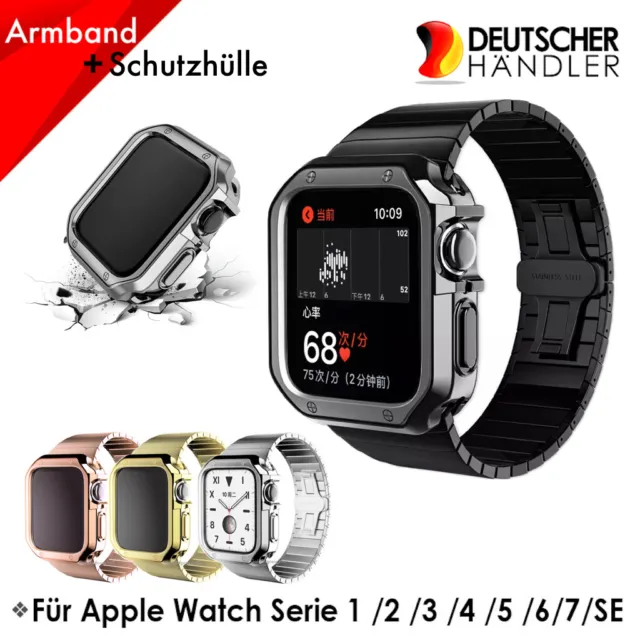 Edelstahl Glieder Armband mit Schutzhülle für Apple Watch 38/40/41/42/44/45mm