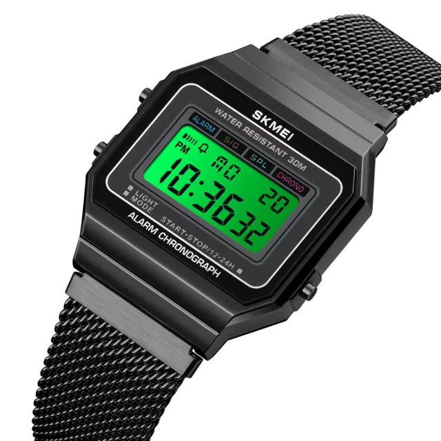 5ATM Wasserdicht Klassisch Digital Retro Sport LED Chrono Alarm Herren Armbanduhren