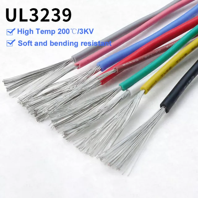 UL3239 Silicone Flexible Cable Wire 14AWG - 30AWG High Temp 200℃/3KV Colourful