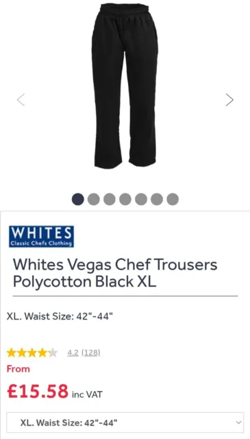 Schwarze Köche Hose Vegas Unisex elastisch Küche Koch Uniform Größe XL