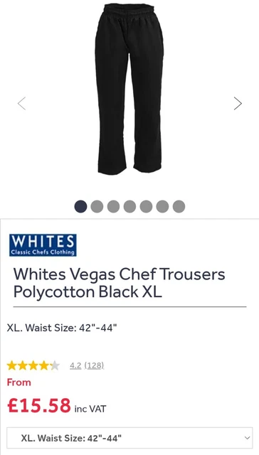 Schwarze Köche Hose Vegas Unisex elastisch Küche Koch Uniform Größe XL