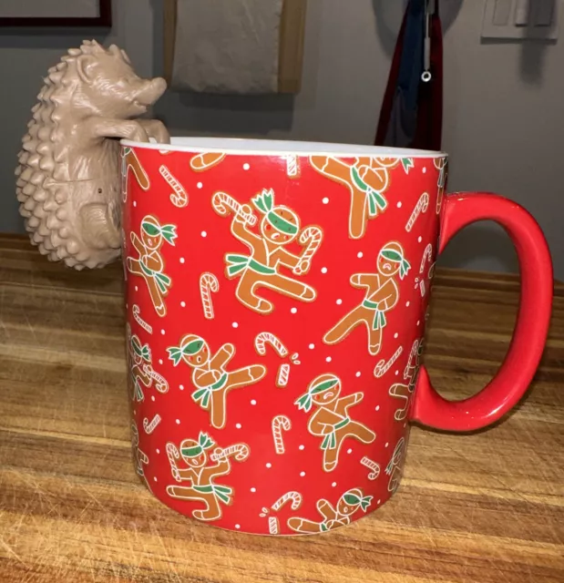 FAO Schwartz Oversized Christmas Holiday Coffee Mug Gingerbread Karate Hedgehog