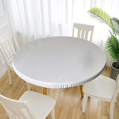 Waterproof Tablecloth Elastic Edged, 31" Inch Round Tight Fit White