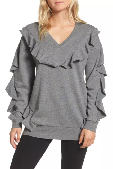 NWT Chelsea28 Ruffle Swearshirt Size S Gray Pullover Sweater Nordstrom