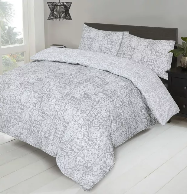 NightComfort Reversible Luxury Ethnic Printed Duvet Cover Set, Grey