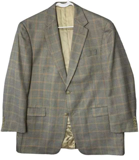 Hart Schaffner Marx Houndstooth Plaid Sport Coat Mens 44L Lightweight VTG READ