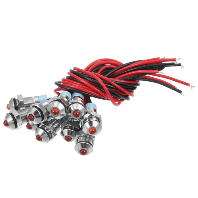 10uds 6mm Interior LED Indicador Luz Levantada Cabeza 150mm Rojo