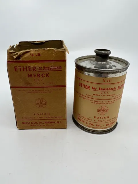 Merck Ether Anesthesia Poison Antique Apothecary Bottle Pharmacy Medicine