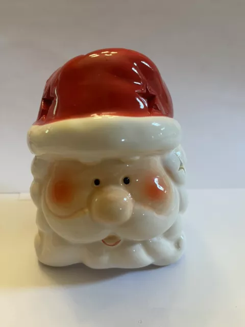 Ceramic Santa Claus Face Head Red Tea light Holder Christmas Decor 4”