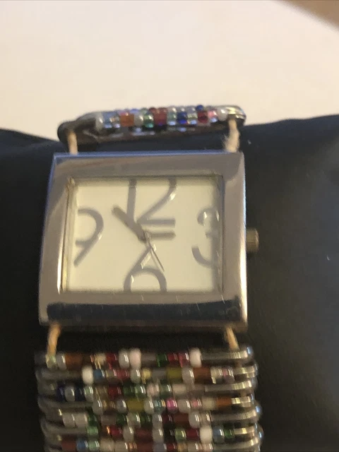 Womens Vintage Quartz Watch with Beaded Safety Pin Band