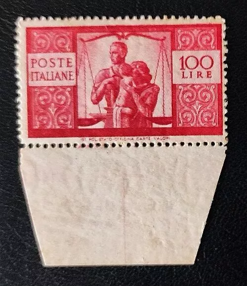 Italy. 1945. Democratica. 100L. Top. Val. Border Piece. Mnh. Toning. Sass#565.