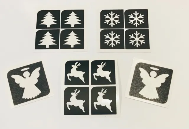Glitter Tattoo Christmas Mini Stencil Pack Tree Reindeer Angel Snowflake Xmas