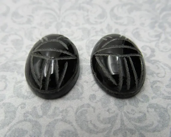 18X13mm Scarab Cabochon Black Obsidian Natural Stone Beetle Egyptian Symbol 2 pc 2