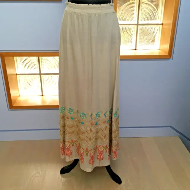 JW Los Angeles (Johnny Was) Maxi Linen Skirt with Embroidery - Size XS