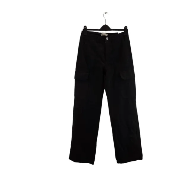 zara womens cargo trousers black straight wide leg button closure size 10