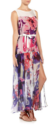 KAS New York Silk Printed High Slit Drop Waist Maxi Dress L