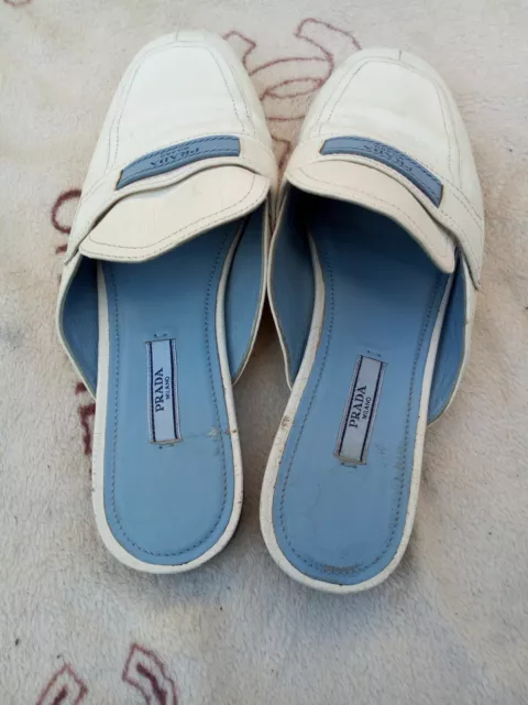 Prada Logo Mules Loafers Flats Shoes Women Size 39.5