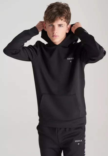 Felpa con cappuccio in testa SikSilk ragazzi nera medley 13-14 anni