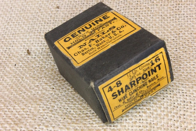 1/2” Old Shoe Nails 25 Clinching 1/8” Round Flat Headed Vintage In Box Sharpoint