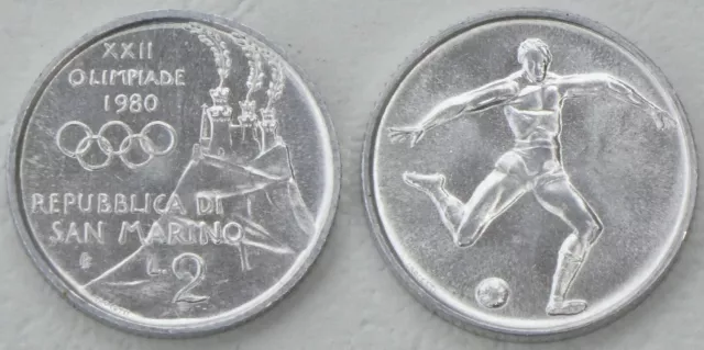 San Marino 2 Lire Gedenkmünze 1980 Olympiade - Fußball p103 unz