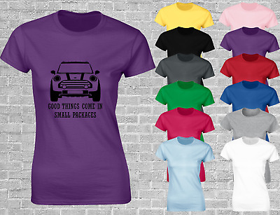 Mini Good Things Small Packages Ladies T Shirt Funny Joke Small Person Car