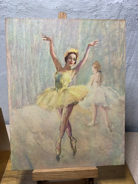 Pal Fried MCM  Vintage Ballerinas yellow White Dresses oil paint print 14x11