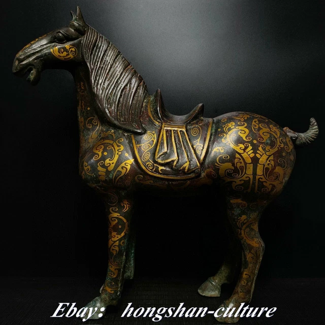 16& OLD WARRING States Dynasty Bronze Ware Gilt Beast Pattern Horse ...