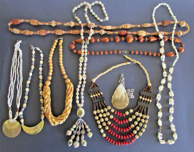 🩵 Bulk Lot Shell & Wooden Beaded Necklaces - Boho / Hippy Beach Jewelry