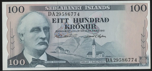 🇮🇸 Iceland. 100 Kronur. 1961 (1974-1984). P.44a. Sign 42. DA. Crisp Gem UNC