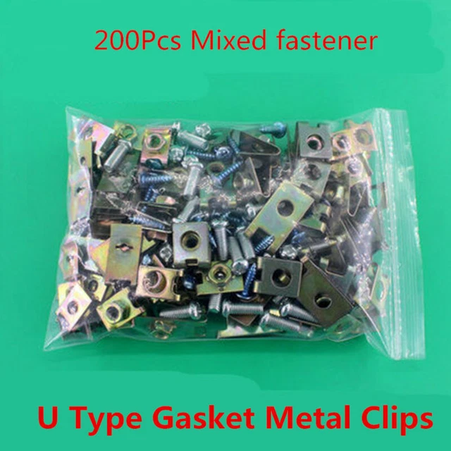 200Pcs Auto Fastener Car Door Panel Fender Fixed Screw U Type Gasket Metal Clips