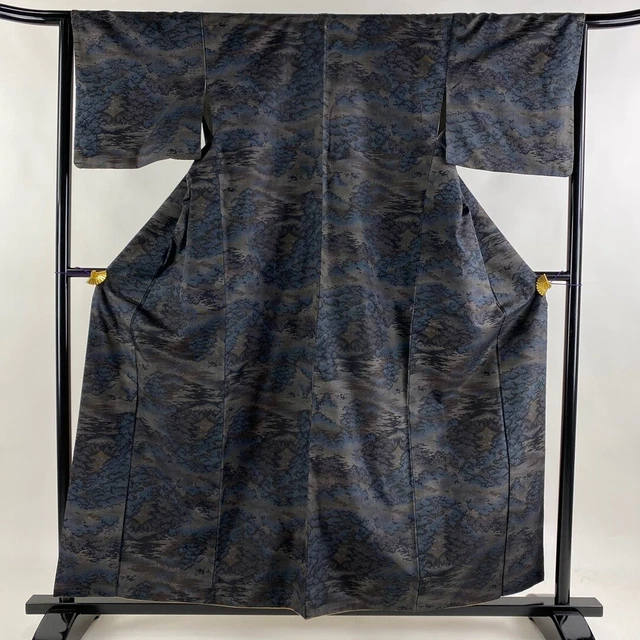 JAPANESE KIMONO TSUMUGI 158.5cm 5' 2" PURE SILK VINTAGE ANTIQUE 6454