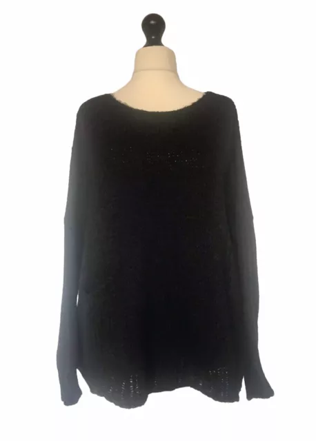 Maglione da taschino Made In Italy Lagenlook nero lavorato a maglia grossa - Taglia UK 14 16 18 20