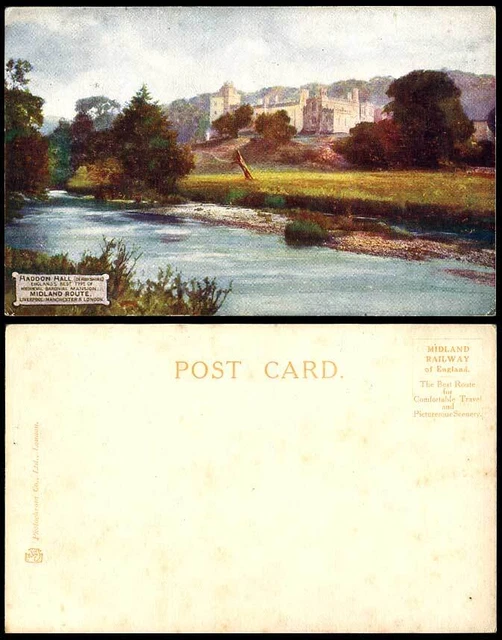 HADDON HALL, Derbyshire, mittelalterliches baronisches Herrenhaus, Midland Railway alte Postkarte