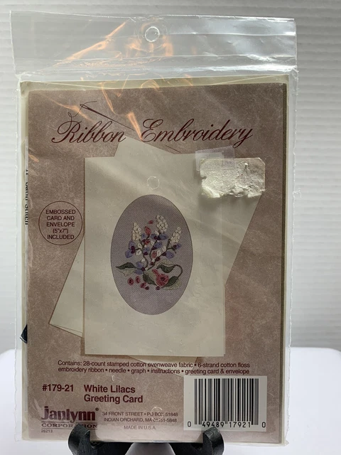 Kit de bordado de cinta de felicitación de lilas blancas de colección Janlynn Corp #179-21 nuevo de lote antiguo