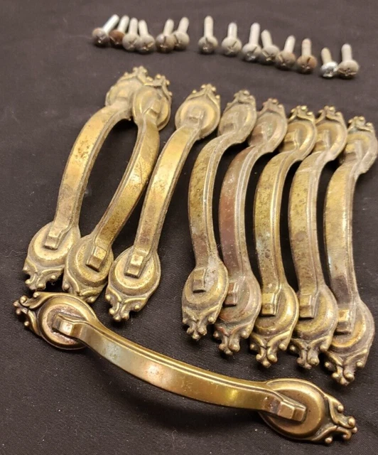 Vintage Amerock Set of 9 Brass Art Deco Drawer Pulls cabinet handles hardware