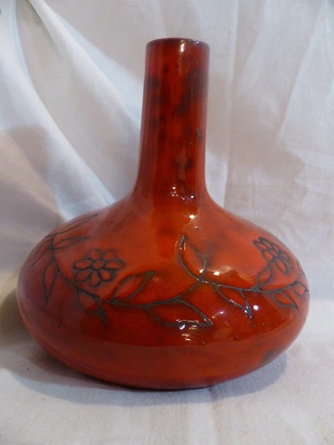 Vase Ancien Vallauris Dégradé Marron/Orange/Blanc - Effet Granité | Pièce De Décoration Rétro