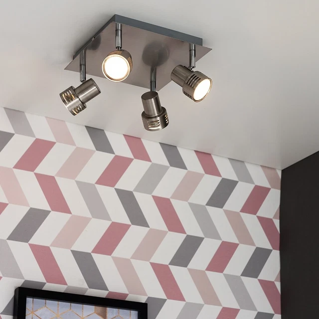 MiniSun Deckenleuchte - Modernes gebürstetes Chrom 4-Wege Strahler Köpfe LED Glühbirnen