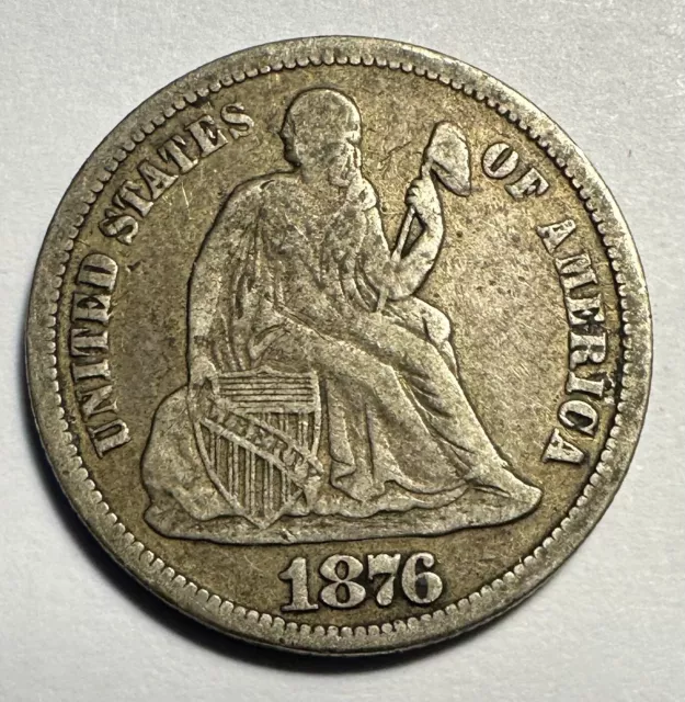 1876-CC Liberty Seated Dime - Free Shipping - (P26-18/WL)
